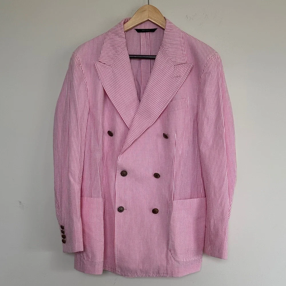 Phineas Cole Men's Pink Striped Double-Breasted Blazer